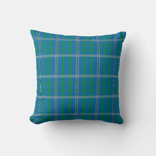 Classic Plaid Blue Green Throw Pillow クッション (正面)
