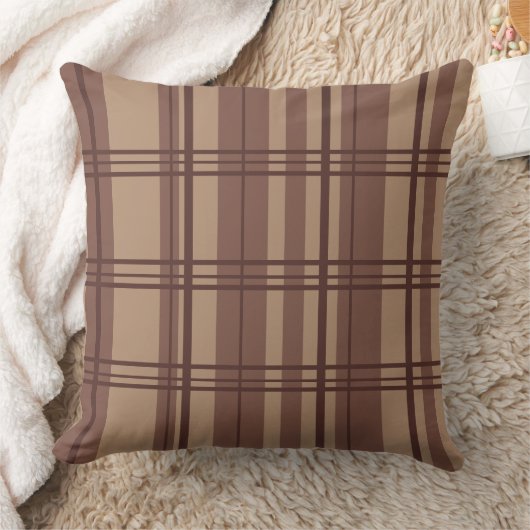 Classic Plaid Brown Shades Throw Pillow クッション (ブランケット)