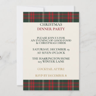 Classic Plaid Elegant Christmas Dinner Party Invit 招待状