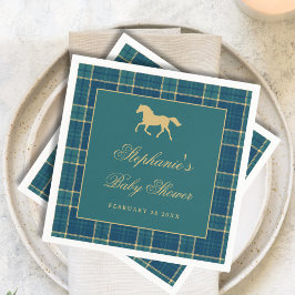 Classic Plaid Golden Horse Equestrian Baby Shower スタンダードカクテルナプキン