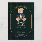 Classic Plaid Little Bear Birthday Invitation 招待状 (正面)