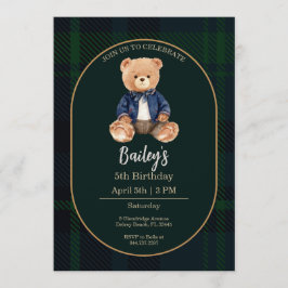 Classic Plaid Little Bear Birthday Invitation 招待状