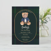 Classic Plaid Little Bear Birthday Photo 招待状 (スタンド正面)