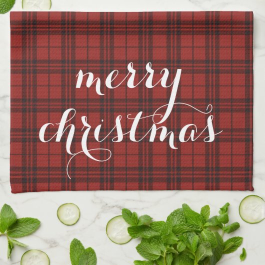 Classic Plaid Merry Christmas Festive -  キッチンタオル (折り畳み)