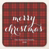 Classic Plaid Merry Christmas Festive - スクエアペーパーコースター (正面)