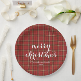 Classic Plaid Merry Christmas Festive - ペーパープレート