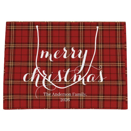 Classic Plaid Merry Christmas Festive -  ラージペーパーバッグ (正面)