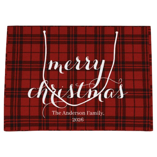 Classic Plaid Merry Christmas Festive -  ラージペーパーバッグ (正面)