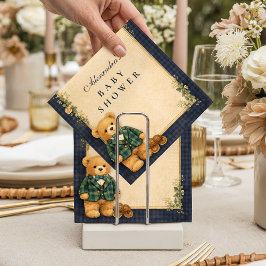 Classic Plaid Nursery Teddy Baby Shower スタンダードカクテルナプキン