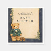 Classic Plaid Nursery Teddy Baby Shower スタンダードカクテルナプキン (正面)