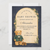 Classic Plaid Nursery Teddy Baby Shower 招待状 (正面)
