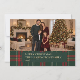 Classic Plaid Personalized Family Photo Christmas  シーズンカード