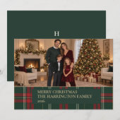 Classic Plaid Personalized Family Photo Christmas シーズンカード (正面/裏面)