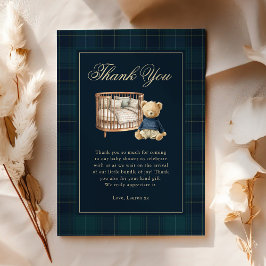 Classic Plaid Polo Teddy Bear Baby Shower サンキューカード
