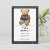 Classic Plaid Teddy Bear Baby Shower 招待状 (スタンド正面)