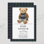 Classic Plaid Teddy Bear Baby Shower 招待状 (正面/裏面)