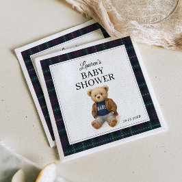 Classic Plaid Teddy Bear Baby Shower Napkins  スタンダードランチョンナプキン