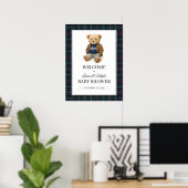Classic Plaid Teddy Bear Baby Shower Poster ポスター (ホームオフィス)