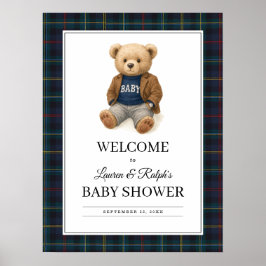 Classic Plaid Teddy Bear Baby Shower Poster ポスター
