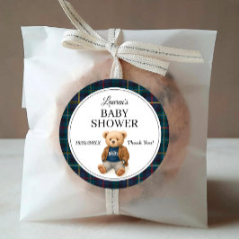 Classic Plaid Teddy Bear Baby Shower Stickers  ラウンドシール