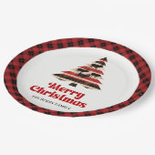Classic Plaid Tree Christmas Custom Name Paper   ペーパープレート (アングル)