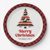 Classic Plaid Tree Christmas Custom Name Paper   ペーパープレート (正面)