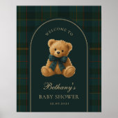 Classic Polo Check Teddy Bear Baby Shower Welcome ポスター (正面)
