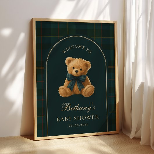 Classic Polo Check Teddy Bear Baby Shower Welcome ポスター