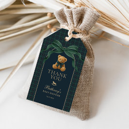 Classic Polo Green Plaid Teddy Bear Baby Shower ギフトタグ