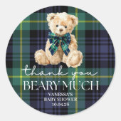 Classic Polo Teddy Bear Plaid Baby Shower ラウンドシール (正面)