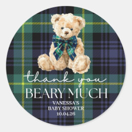Classic Polo Teddy Bear Plaid Baby Shower ラウンドシール