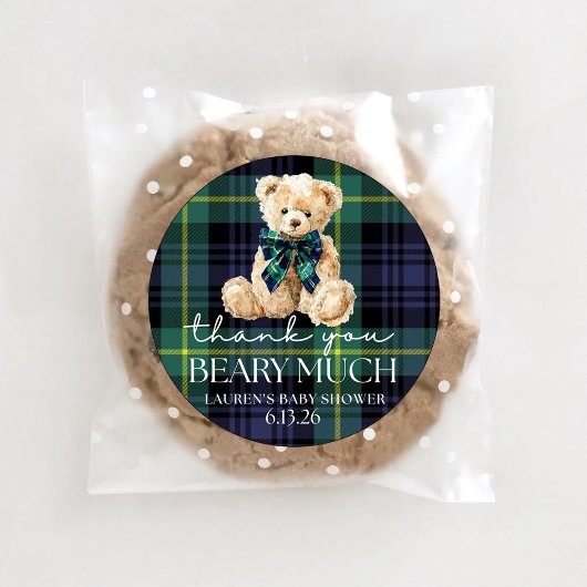 Classic Polo Teddy Bear Plaid Baby Shower ラウンドシール