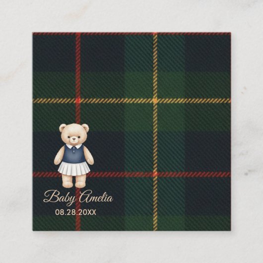 Classic Polo Teddy Bear Preppy Plaid Baby Shower  エンクロージャーカード (正面)