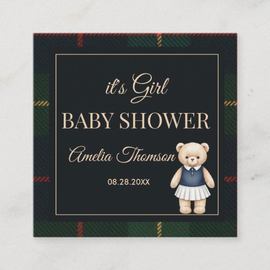 Classic Polo Teddy Bear Preppy Plaid Baby Shower  エンクロージャーカード (正面)