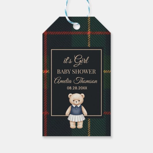 Classic Polo Teddy Bear Preppy Plaid Baby Shower  ギフトタグ (正面)