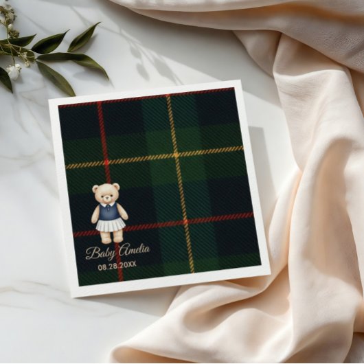 Classic Polo Teddy Bear Preppy Plaid Baby Shower  スタンダードカクテルナプキン