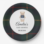 Classic Polo Teddy Bear Preppy Plaid Baby Shower  ペーパープレート (正面)