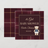 Classic Polo Teddy Bear Preppy Plaid Baby Shower  招待状 (正面/裏面)