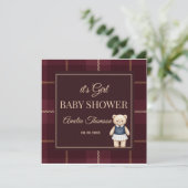 Classic Polo Teddy Bear Preppy Plaid Baby Shower  招待状 (スタンド正面)