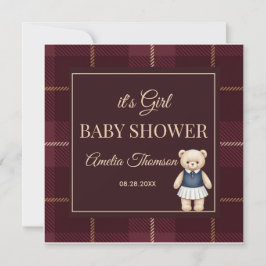 Classic Polo Teddy Bear Preppy Plaid Baby Shower  招待状