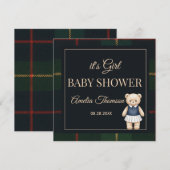 Classic Polo Teddy Bear Preppy Plaid Baby Shower  招待状 (正面/裏面)