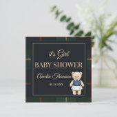 Classic Polo Teddy Bear Preppy Plaid Baby Shower  招待状 (スタンド正面)