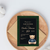 Classic Polo Teddy Bear Preppy Plaid Baby Shower 招待状