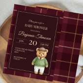 Classic Polo Teddy Bear Preppy Plaid Baby Shower 招待状