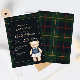 Classic Polo Teddy Bear Preppy Plaid Baby Shower 招待状