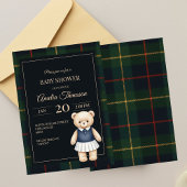 Classic Polo Teddy Bear Preppy Plaid Baby Shower 招待状