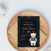 Classic Polo Teddy Bear Preppy Plaid Baby Shower 招待状