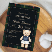 Classic Polo Teddy Bear Preppy Plaid Baby Shower 招待状