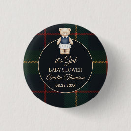 Classic Polo Teddy Bear Preppy Plaid Baby Shower  缶バッジ