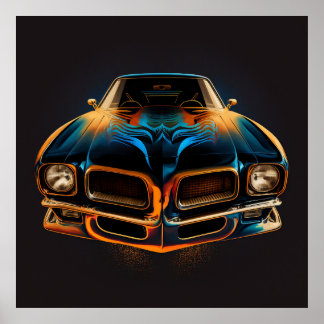 Classic Pontiac Firebird in silhouette w/ dark bg ポスター
